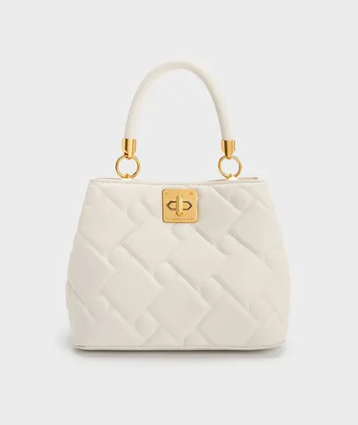 Túi Charles & Keith Tillie Quilted Top Handle Bag CK2-50782081 Cream