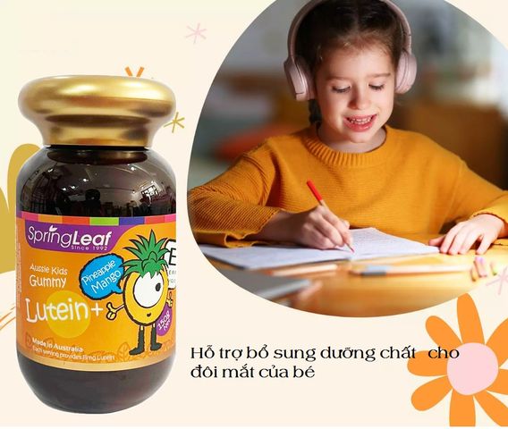 Kẹo bổ mắt cho bé Spring Leaf Aussie Lutein Kids Gummy vị dứa - Bổ sung Lutein cho thị lực và phát triển não bộ từ 2 tuổi trở lên