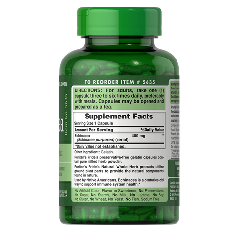 Viên Uống Tăng Đề Kháng Puritan's Pride Echinacea 400mg - Hỗ Trợ Miễn Dịch, Ngừa Cúm, Cải Thiện Sức Khỏe Tự Nhiên, Lọ 200 Viên