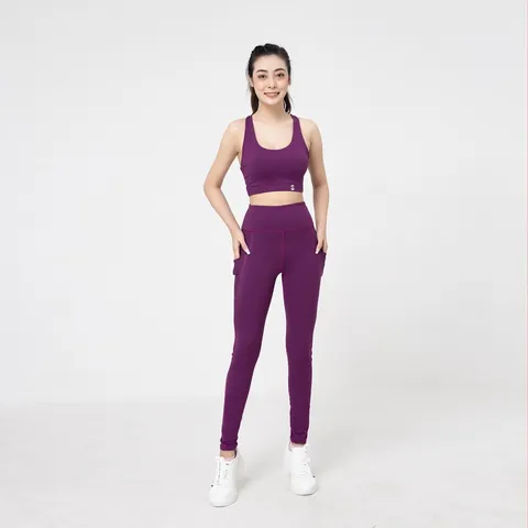 Bộ đồ tập gym nữ S40040 áo bra 2 lớp xoắn lưng phối quần legging