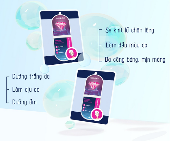 Hộp 10 Mặt Nạ Dưỡng Sáng Da Foodaholic Diamond Brightening - Chiết Xuất Bột Kim Cương Giúp Làm Sáng, Cấp Ẩm Cho Da Mịn Màng