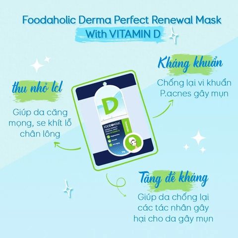 Mặt Nạ Foodaholic Vitamin D Renewal Hỗ Trợ Phục Hồi Tái Tạo Da - Giải Pháp Cho Da Mụn, Đổ Dầu, Độ Ẩm Hoàn Hảo, Hộp 10 Miếng