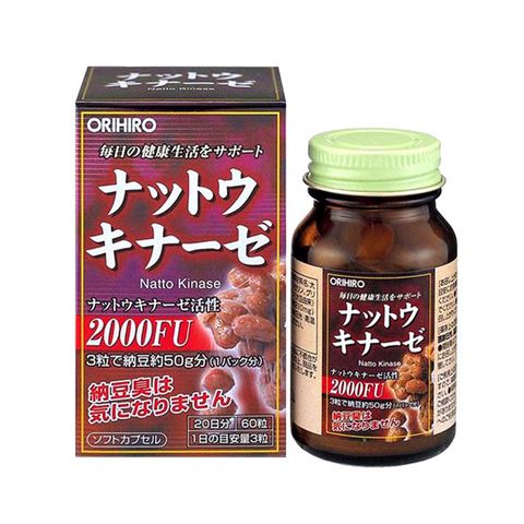 Viên uống Nattokinase 2000FU Orihiro Nhật Bản - Hỗ trợ tuần hoàn máu, tim mạch và trí nhớ, 60 viên/lọ