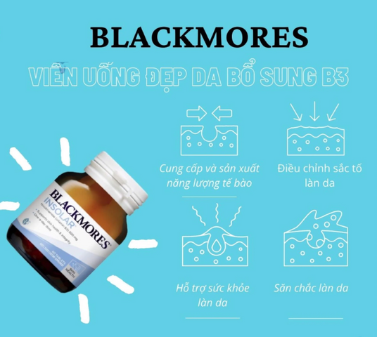 Viên Uống Đẹp Da Blackmores Insolar 500mg - Tăng Cường Vitamin B3, Giúp Da Căng Mịn và Khỏe Mãi