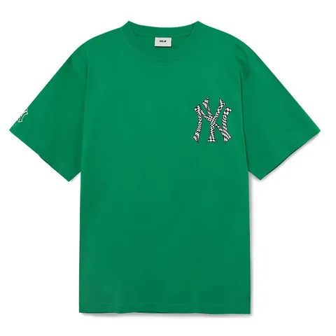 Áo thun MLB Checkerboard Clipping Logo New York Yankees 3ATSO0233-50GND màu xanh lá