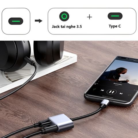 Bộ Chuyển Đổi Sạc Nhanh 60W 2 Cổng Type C và 3.5mm Audio - Hỗ Trợ Nghe Nhạc & Sạc Đồng Thời, Thiết Kế Thông Minh, Sử Dụng Đơn Giản
