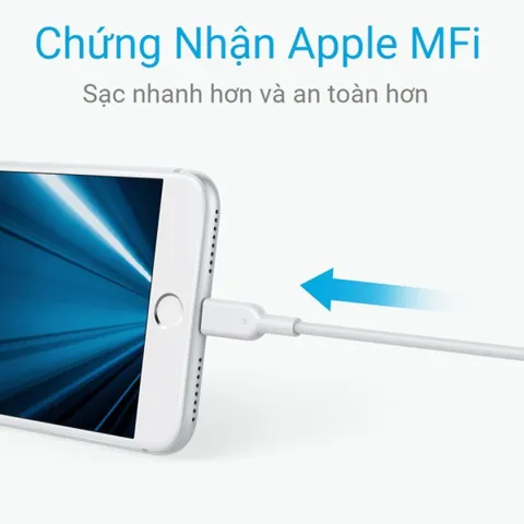 Cáp sạc Anker Powerline II Lightning A8433 dài 1.8m - Thiết kế bền bỉ, sạc nhanh, tương thích với iPhone, iPad, iPod