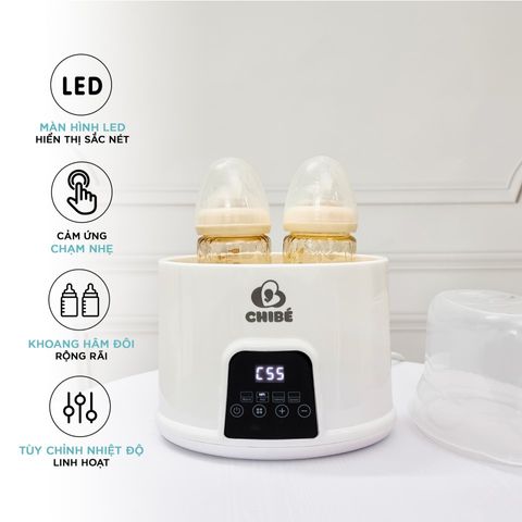 Máy Hâm Sữa Tiệt Trùng 2 Bình ChiBé CB017 - Thiết Kế Sang Trọng, Cảm Ứng Nhạy, Hiển Thị LED Nhiệt Độ, Đa Chức Năng Hỗ Trợ Mẹ Bé