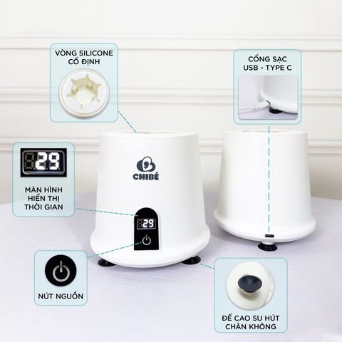 Máy Lắc Bình Sữa Chibé CB007 - Giải Pháp Pha Sữa Không Bọt, Không Vón, Tiện Lợi Cho Mẹ, Tích Hợp Pin Lithium 850mAh