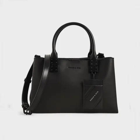 Túi xách Charles & Keith Double Top Handle Structured CK2-50671160 Ultra-Matte Black