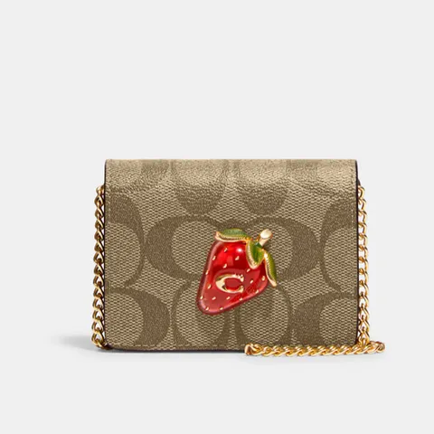 Túi xách Coach Mini Wallet On A Chain In Signature Canvas With Strawberry CH355
