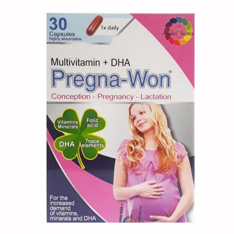 Viên uống Pregna-Won Multivitamin + DHA cho bà bầu - hỗ trợ sức khỏe mẹ và bé, giảm rạn da, 30 viên chính hãng