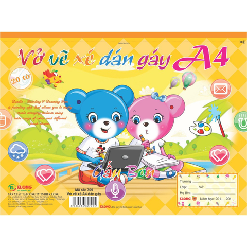 Vở Vẽ Xé Gáy A4 KLong MS 709 - Giấy Vẽ Mịn, Chống Lóa, 20 Tờ - Hỗ Trợ Vẽ Mỹ Thuật Cho Bút Màu & Sáp Màu