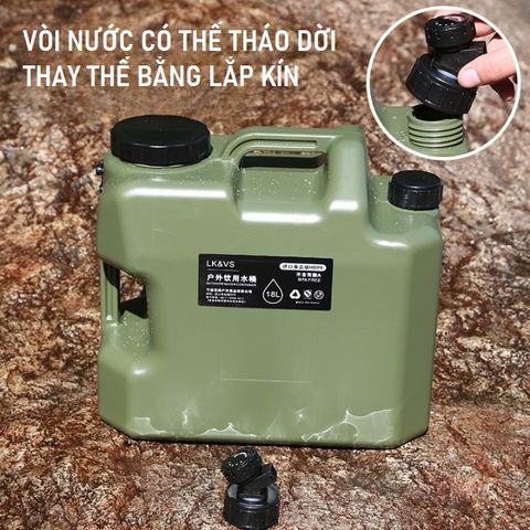 Bình Đựng Nước Dã Ngoại Quân Đội 11L - Có Lỗ Thông Hơi, Vòi Rót Thông Minh, Tiện Dụng Khi Cắm Trại & Dã Ngoại