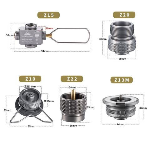 Bộ 5 Đầu Nối Sang Chiết Bình Gas Du Lịch CampingMoon Z13M, Z20, Z10, Z22, Z15 - Chất Liệu Nhôm Bền Chắc Cho Cắm Trại Dã Ngoại