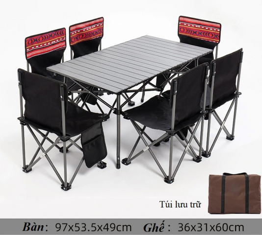 Bộ Bàn Ghế Gấp Gọn 6 Ghế 1 Bàn - Đồ Dùng Cắm Trại Du Lịch Tiện Lợi Có Túi Đựng Chắc Chắn