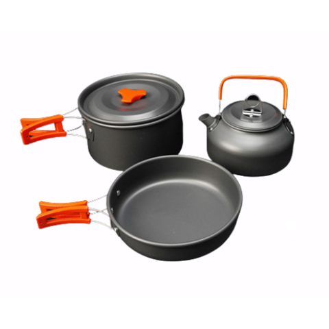 Bộ Nồi Nấu Ăn Dã Ngoại 3 Món Gấp Gọn - Hợp Kim Nhôm Cao Cấp, Thiết Kế Di Động Tiện Lợi Cho Chuyến Cắm Trại Thú Vị