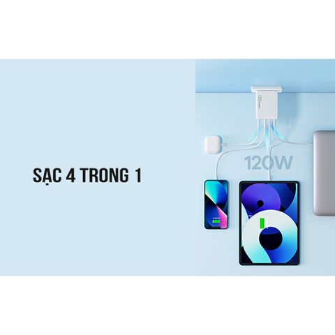 Củ Sạc Nhanh 4 Cổng GaN 120W Remax TR257 - Sạc Nhanh 4 Thiết Bị Đồng Thời, Gọn Nhẹ, An Toàn, Chất Liệu Chống Cháy