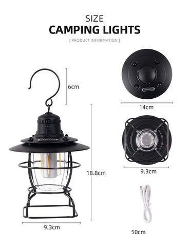 Đèn Cắm Trại Chiếu Sáng Ngoài Trời Pin Sạc Dáng Cổ Điển CLS - Bền Bỉ, Chống Gỉ, 3 Chế Độ Ánh Sáng - Phụ Kiện Dã Ngoại Hoàn Hảo