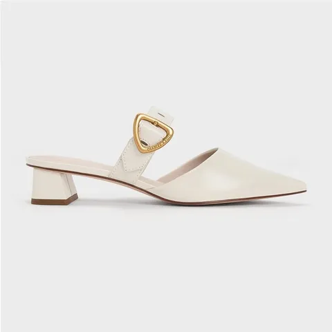 Giày cao gót Charles & Keith Sepphe Cut-Out Heeled Mules CK1-60580278 Cream