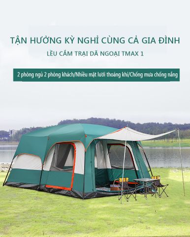 Lều Cắm Trại Du Lịch 2 Phòng Ngủ Chịu Nước - Sức Chứa 8-12 Người, Thiết Kế Thoáng Khí Cho Chuyến Phiêu Lưu Ngoài Trời