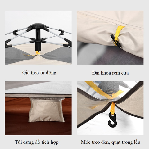 Lều Cắm Trại Du Lịch Dã Ngoại 4-8 Người - Thiết Kế Thông Minh, Tự Động Mở Gấp, Chất Liệu Bạt PU Cao Cấp Chống Nước