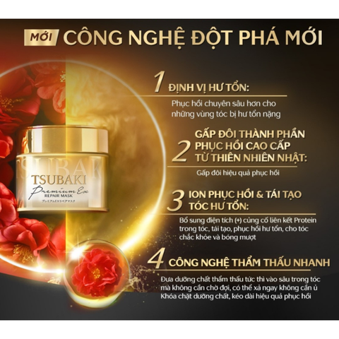 Mặt Nạ Tóc Tsubaki Cao Cấp 180g - Phục Hồi Hư Tổn, Giảm Gãy Rụng, Công Nghệ Thẩm Thấu Nhanh, Dầu Hoa Trà Nhật Bản