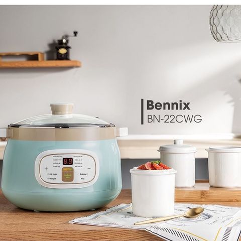 Nồi Nấu Chậm Bennix BN-22CWG 8 Chức Năng - Hẹn Giờ, Công Suất 400W, Dung Tích 2.2L, Lòng Gốm Sứ, Màu Xanh Mint