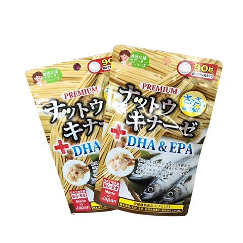 Viên uống Nattokinase DHA & EPA JGSC Nhật Bản - Tăng cường trí nhớ và sức khỏe cho người lớn, thành phần từ đậu lên men natto