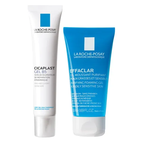 Bộ Sản Phẩm La Roche-Posay Làm Mờ Sẹo & Phục Hồi Da - Gel Dưỡng và Rửa Mặt Cho Da Dầu Nhạy Cảm, Hỗ Trợ Tái Tạo Da 40ml & 50ml