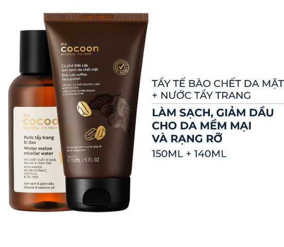 Combo Cocoon Tẩy Tế Bào Chết Da Mặt Cà Phê Đắk Lắk 150ml & Nước Tẩy Trang Bí Đao 140ml - Chăm Sóc Da Dầu, Nhạy Cảm, Chất Lượng Cao