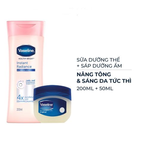 Bộ Sản Phẩm Vaseline Nâng Tông Sáng Da 200ml & Sáp Dưỡng Ẩm 50ml - Sữa Dưỡng Thể Healthy Bright UV Tone-Up & Pure Petroleum Jelly