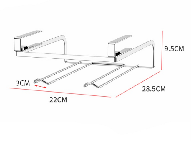 Giá treo 2 cuộn giấy bếp gắn tủ bếp Inox 304 - Tiện ích trang trí nhà bếp Hobby Home Decor kèm 8 móc treo đồ hữu dụng