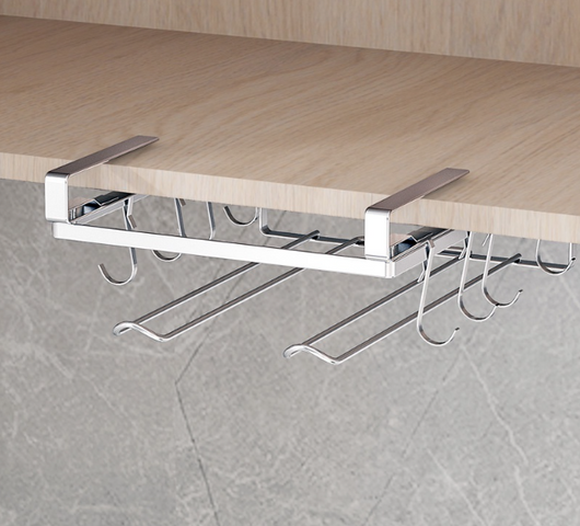 Giá treo 2 cuộn giấy bếp gắn tủ bếp Inox 304 - Tiện ích trang trí nhà bếp Hobby Home Decor kèm 8 móc treo đồ hữu dụng