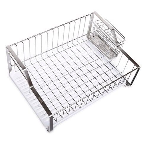 Kệ chén 1 tầng Inox 304 Hobby Home Decor KC2 - Kệ đựng bát cao cấp có khay hứng nước và ống đũa, tiện lợi cho bếp nhà bạn