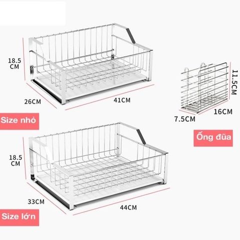 Kệ chén 1 tầng Inox 304 Hobby Home Decor KC2 - Kệ đựng bát cao cấp có khay hứng nước và ống đũa, tiện lợi cho bếp nhà bạn