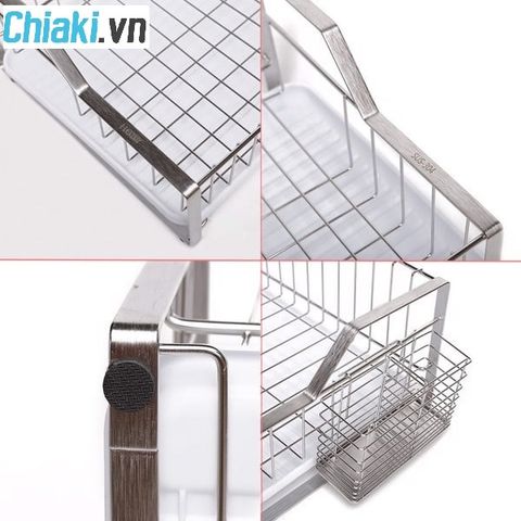 Kệ chén 1 tầng Inox 304 Hobby Home Decor KC2 - Kệ đựng bát cao cấp có khay hứng nước và ống đũa, tiện lợi cho bếp nhà bạn
