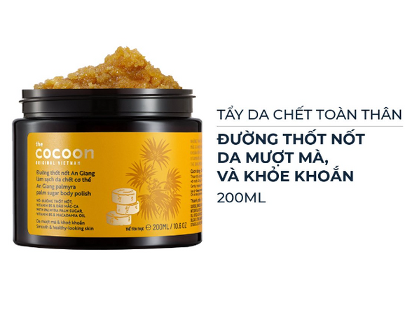 Tẩy Da Chết Toàn Thân Cocoon Đường Thốt Nốt An Giang 200ml - Hấp Dẫn Da Mềm Mịn Nhờ Vitamin B5 & Dầu Mắc Ca, Sản Phẩm Chăm Sóc Da Thuần Chay