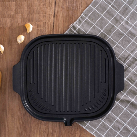 Chảo Nướng BBQ Ecoramic Đúc Nguyên Khối Đáy Nhôm 32x29cm - Phù Hợp Tất Cả Các Loại Bếp, Chống Dính Cao Cấp, Chất Lượng Cao