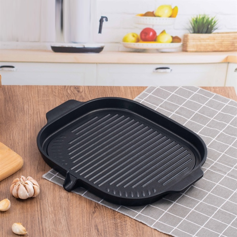 Chảo Nướng BBQ Ecoramic Đúc Nguyên Khối Đáy Nhôm 32x29cm - Phù Hợp Tất Cả Các Loại Bếp, Chống Dính Cao Cấp, Chất Lượng Cao