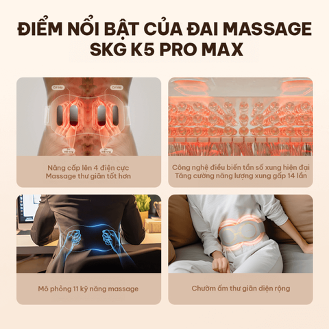 Đai Massage Lưng SKG K5 Pro Max - Chế Độ Nhiều Cường Độ, Công Nghệ Điện Cực Tăng Cường Trải Nghiệm Massage Thư Giãn Tối Ưu
