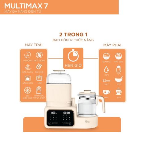 Máy Hâm Sữa Đa Năng Điện Tử Fatzbaby Multimax 7 FB9302TN - Tiệt Trùng, Hấp Thức Ăn, Chế Độ Khử Clo, Dễ Dùng, Màu Be