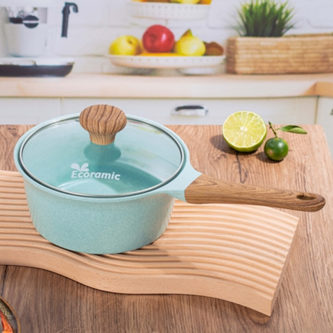 Quánh đúc Ecoramic Platinum đáy từ 16cm - Nhôm phủ gốm Ceramic, chống dính, sang trọng, sử dụng cho bếp từ, bếp gas, an toàn sức khỏe