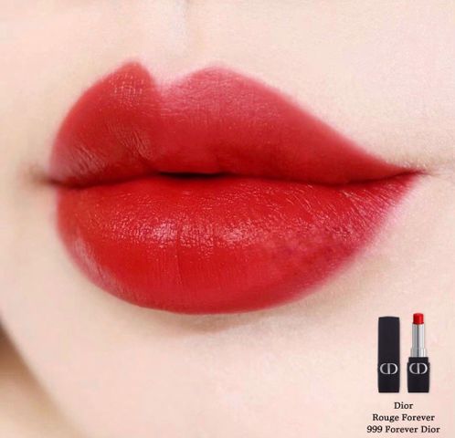 Son Dior Rouge Forever 999 - Son Môi Transfer Proof Đỏ Tươi Sang Trọng, Chất Satin Mượt Mà, Quà Tặng Phong Cách Nữ