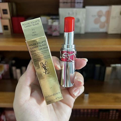 Son Dưỡng YSL Rouge Volupte Candy Glaze Lip Gloss 11 Red Thrill - Màu Cam Đỏ Tươi, Dưỡng Ẩm, Độ Bóng Nhẹ, Cho Đôi Môi Rạng Rỡ. 723111