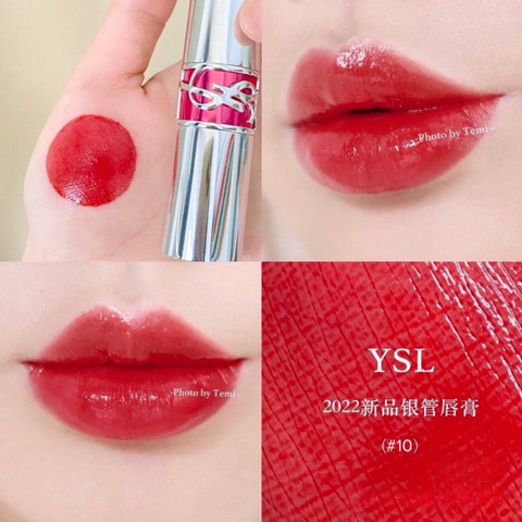 Son YSL Rouge Volupte Candy Glaze 10 Red Crush - Son Môi Đỏ Thuần Cao Cấp, Chất Son Mềm Mượt, Quyến Rũ Cho Đôi Môi Căng Mọng
