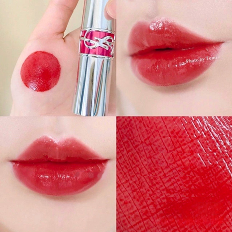 Son YSL Rouge Volupte Shine Candy Glaze 10 Red Crush - Son Dưỡng Môi Màu Đỏ Thuần Bóng Mịn, Cấp Ẩm Cho Môi Nâng Tông Da