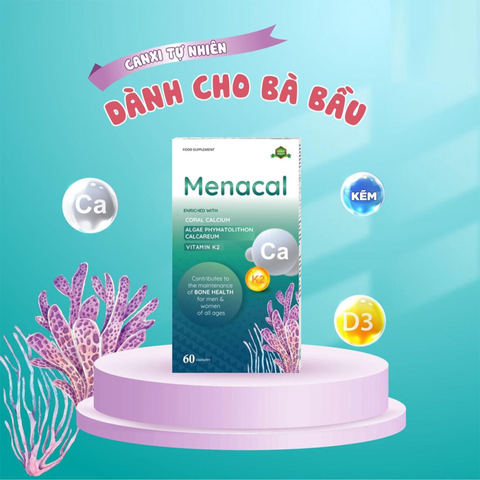 Viên uống bổ sung canxi Menacal - Hỗ trợ chắc khỏe xương, răng với vitamin D3, K2 cho trẻ em và người lớn - Hộp 60 viên