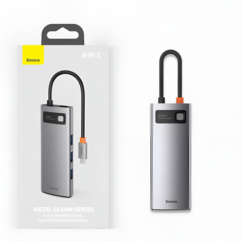 Bộ Hub Đa Năng Baseus Metal Gleam Gen2 6in1 - Cổng HDMI, USB3.0, RJ45, Sạc Nhanh PD 100W - Thiết Bị Mở Rộng Kết Nối Máy Tính, Điện Thoại