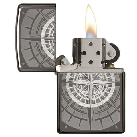Bật Lửa Zippo Compass 29232 - Hình La Bàn Vegvisir Khắc Laser, Vỏ Đồng Thau Nguyên Khối, Dùng Trong Mọi Điều Kiện